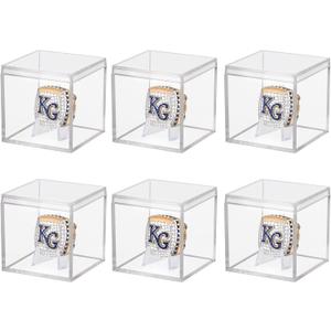 6 Pack Championship Ring Display Case Clear Acrylic Display Case Mini Baseball Softball Ring Holder Single Ring Display Box Stand 1 Slot Ring Hole Storage Box Gift for Sports Fans, 2.16 Inch