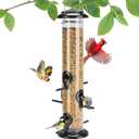 Kingsyard Metal Bird Feeders for Outdoors Hanging, Tube Bird Feeder with 6 Feeding Ports, 15 Inch, Chew-Proof & Weatherproof, Black
