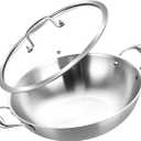Inqibee 10-Inch Tri-Ply Stainless Steel Wok Pan with Lid,Small Stir Frying Pan,Jumbo Cooker,Induction Cooking Pan,Dishwasher and Oven Safe.