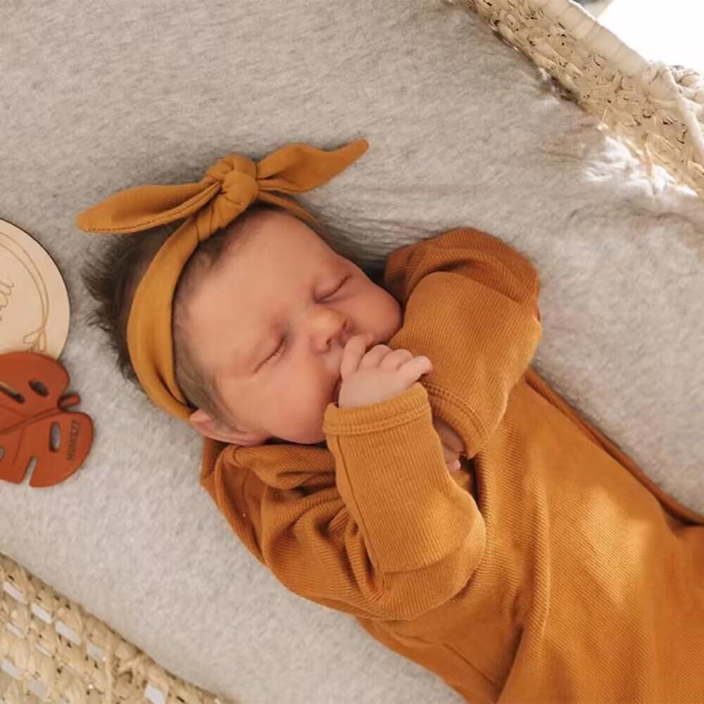 Angelbaby 20inch Cute Sleeping Reborn Real Life Baby Dolls Silicone Full Body Lifelike New Born Boy Baby Doll Waterproof Weighted Hand Painted Infant Eyes Closed Reborns Doll Toys (Caramel)