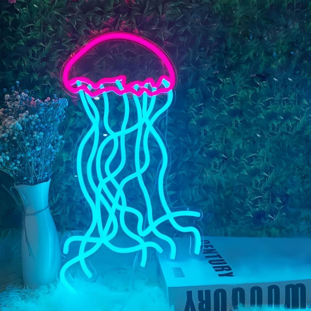 Ocean LED Neon Signs Jellyfish Coral Shell Clownfish Shark Acrylic Neon Lights with Hanging Chain Wall Art Home Decor Light Up for Bedroom Bar Pub Party USB Powered 5V
