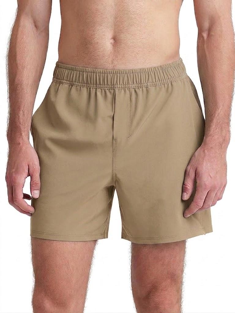 ODODOS Men's Athletic Shorts with Pockets 5" Quick Dry Lightweight Workout Gym Running Shorts, Tan, X-Large