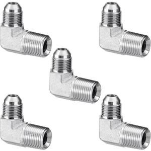 5 Pack 90 Degree Elbow Hydraulic Adapter Fittings: 1/2" JIC Male x 1/2" NPT Male, with Protection Cover Hydraulic Hose Crimp Connectors
