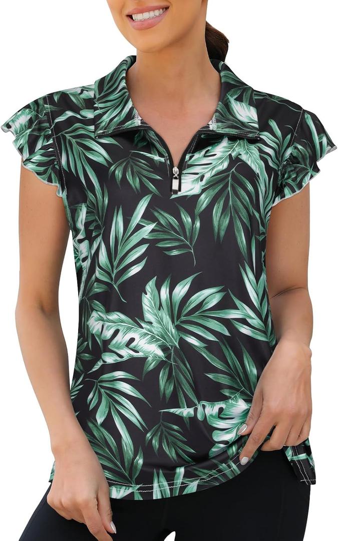 Viracy Ruffle Sleeve Womens Golf Shirt Lightweight Moisture Wicking Polo Wrokout Tops (Gray, XXL)