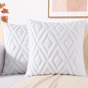 decorUhome Couch Throw Pillow Covers 26x26 Set of 2, Decorative Soft Plush Faux Wool Neutral Accent Pillow Covers for Bed Sofa Living Room, Pure White