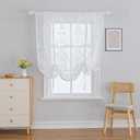 Sheer Tie Up Curtains for Bathroom Girls Bedroom Flower Embroidered Liftable Curtain Kitchen White Lace Short Balloon Curtains for Small Window 31 x 47 Inch
