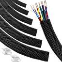 Automotive Wire Loom High Temperature Braided Wire Loom, Split-Sleeve Heat Resistant Wiring Loom Cord Cover for Harness Wires, Self-Wrapping Heavy Duty Sheathing Cable Management Black（20ft-1/4inch ）