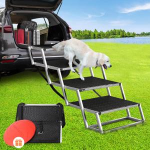 Dog Car Ramp for Large Dogs, Aluminum Foldable Dog Steps for Large DogLightweight Dog Stairs for Cars SUV, High Beds & TrucksSupports up to 150 lbs