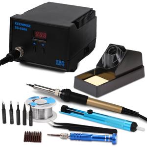 Soldering Iron Station Kit, 60W Fast-Heat Solder Station with Smart Temperature Control, Digital Display, ESD Safe, Includes Solder Wire, 5 Diverse Tips, Tweezers