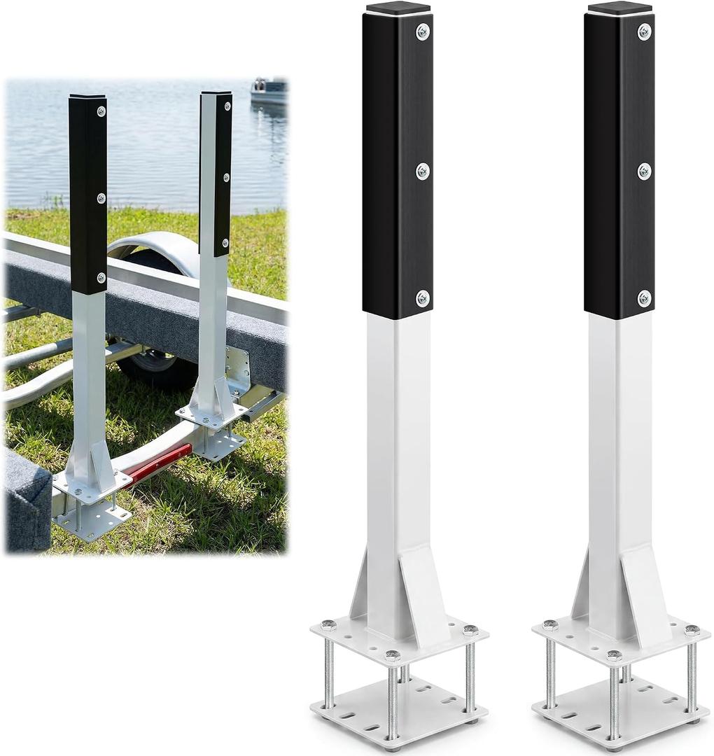 2pack Pontoon Boat Trailer Guides Poles Kits 17" Boat Trailer Guide Poles with Reflective Strip, Steel + UPVC Sleeve Heavy Duty Boat Trailer Parts & Accessories