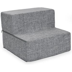 Best Pet Supplies Dog Stairs & Steps - Foam Steps for Small Dogs & Cats, Non-Slip Indoor Balanced Pet Step Support, Dog Ramp, No Assembly, Ash Gray Linen, Foldable 2-Step (12-inch Height)