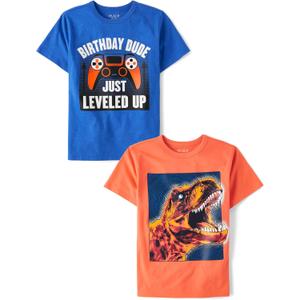 The Children's Place Boys All Holidays,Birthdays Short Sleeve Graphic T-Shirts,2 Pack (XS)
