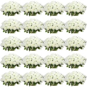 Tigeen 150 Pcs Artificial Silk Roses Flowers Bulk for Weddings, Valentine's Day & Home Decor - Realistic Long Stem Flowers(White)