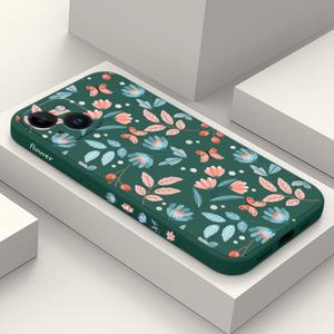 for iPhone 15 Case Anti Scratch Soft Microfiber Lining, Soft Shockproof Slim Fit Floral for iPhone 15 Phone Cover 6.1 inch-Leaf Green