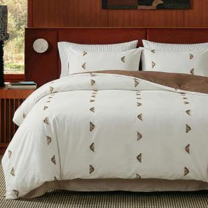 100% Cotton Tufted Duvet Cover Queen Size, Embroidered Boho Bedding Set with Pillowcases, 3-Piece Soft Breathable Natural Cotton Comforter Cover, Minimalist Neutral Brown Design
