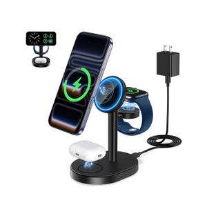 2026 3 in 1 Wireless Charging Station for Apple MagSafe Charger, 15W Fast Magnetic Mag-Safe Charger Stand for iPhone 17 16 15 14 13 12 17e Apple Watch AirPods Series, Gifts for Men