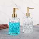 3 Pack Diamond Embossed Glass Soap-Dispensers with Gold Plastic Pump, 12 OZ Bathroom soap Dispenser, Elegant Hand Soap Dispenser for Bathroom & Kitchen
