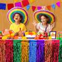 Mega-L Fiesta Party Decorations, 4 Pack Taco Wavy Metallic Tinsel Foil Fringe Table Skirts, Mexican Themed Cinco de Mayo Day of The Dead Decorations Dia De Los Muertos Birthday Party Table Decor