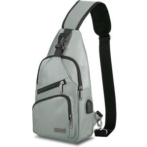 AMJ Crossbody Sling Bag Men Women, Casual Shoulder Backpack, Chest Daypack Satchel for Hiking Travel (Small, White Gray)