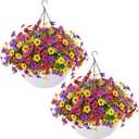 Der Rose 2 Pack Artificial Hanging Flowers Basket for Faux Plants Outdoor Spring Summer Decoration UV Resistant Fake Flowers for Patio Balcony Farmhouse Decor