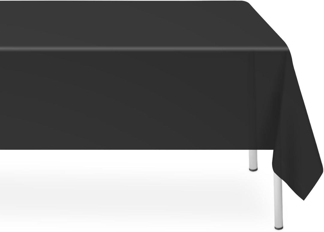 2 Pack Rectangular Disposable Black Tablecloth, Black Plastic Table Cloths for Parties Disposable, 54x108 in Waterproof Camping Tablecloth for Birthday Party Graduation Picnic Halloween