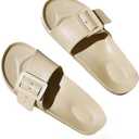 Women'S Summer Sandals Women Summer Slippers Outdoor Beach Sandals Flat Slides Adjustable Buckle House Slippers (37-38, Khaki)