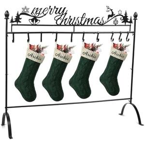 Christmas Stocking Holder Stand, 3ft Freestanding Iron Metal Christmas Stocking Holder Rack Classic Design Stocking Holders Xmas Holiday Decor for Home Floor Living Room with 10 Hooks - Black