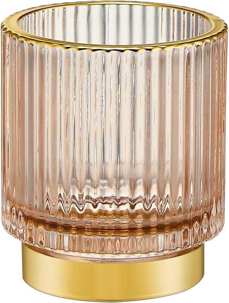 Makeup Brush Holder Organizer,Toothbrush Holders,Desk Pen Pencil Holder,Multifunctional Vintage Glass Brush Cup(A3-33-US) (Small, Pink)