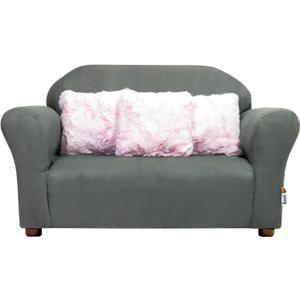 Roundy Childrens Sofa  Durable Wooden Frame, Soft Microsuede Upholstery, Ergonomic & Padded Seat, Comfortable Toddler Couch for Ages 25, Ideal for Bedrooms, Playrooms & Daycares. (Charcoal/Pink)