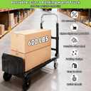 3 in 1 Folding Hand Truck, 600Lbs Capacity, Heavy Duty Collapsible Cart with Retractable Handle and 4 Rubber Wheels, Moving Dolly for Moving Home, Office, Food Service, Shopping Mall, Warehouse