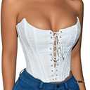 Benfoly Corset Tops for Women Lace Up Overbust Corset Bustier Halloween Costume Strapless Sexy Going Out Crop Top Tank, Large