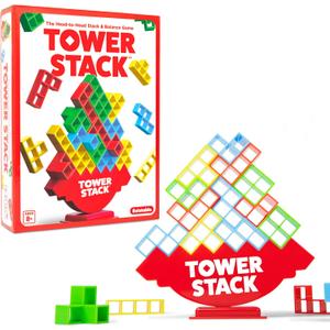 Tower Stack By Relatable, Exciting Tower Game for Kids & Adults Family Game Night, Fun Stacking and Building Toys, Includes 36 Cards, 24 Blocks, 1 Tower Body, 1 Tower Stand, and Instructions