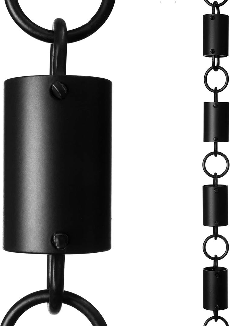 Monarch Rain Chains Aluminum Cylinder Rain Chain, 8.5 ft Black Powder Coated Aluminum Decorative Rain Catcher Chain for Gutters, Aluminum Rain Gutter Replacement Downspout