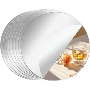 8 Pack Acrylic Round Mirrors, 10 inch No Glass Circle Mirror Tiles Self Adhesive Mirror Stickers for Wall Home Living Room Bedroom Decor, Small Mirrors for Crafts (Thickness 1 mm) (10 inch/25cm)