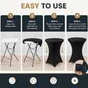 6 Pack Cocktail Table Covers - 32x43 Inch Black Fitted Stretch Spandex Round High Top Tablecloth for Party, Bar, Birthday, Pub, Banquet