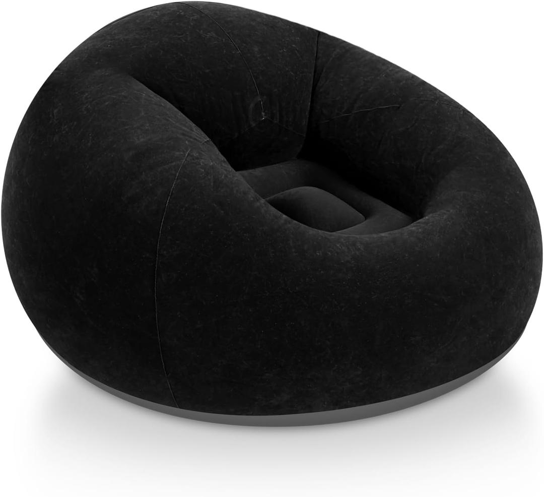 Realspring Inflatable Bean Bag Chairs for Adult Blow up Chairs Lazy Sofa Folding Portable Inflatable Chair for Movie Outdoor Room Bedroom Reading Camping(Black)