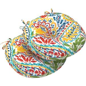 LVTXIII Outdoor Bistro Chair Cushions, 15"x15"x4" Round Patio Chair Cushions, All Weather Tufted Seat Cushions for Patio Furniture Use, Set of 2, A Paisley Ummi Multi