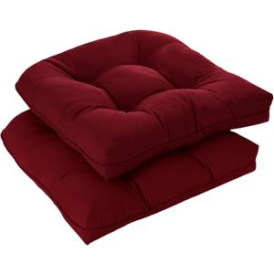 downluxe Outdoor Chair Cushions Set of 2 for Patio Furniture, Waterproof Tufted Overstuffed Patio Furniture Cushions, Thick Outdoor Seat Cushion, 19" X 19" X 5", Burgundy
