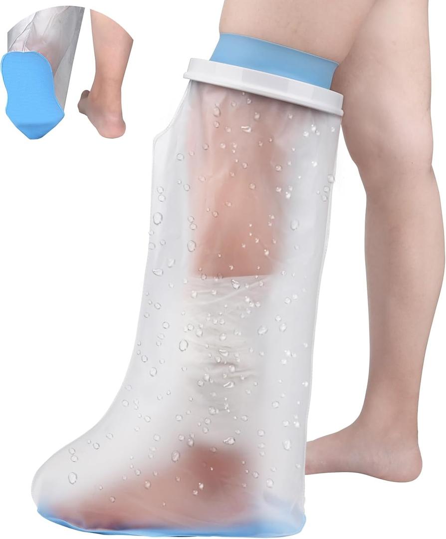 DNEOUXI Waterproof Leg Cast Cover for Showering with Non-Slip Bottom, Reusable Adult Cast Protector for Calf Ankle Foot, Post Surgery Shower Sleeve for Cast Bandage Wound Burn Dressing