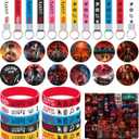 Stranger Birthday Party Supplies, 86pcs Birthday Party Decorations Set Included 12 Bracelets, 12 Acrylic Pins, 12 Keychains, 50 Stickers, for Boys and Girls Cartoon Theme Party