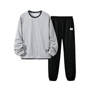 SHENHE Boy's Sweatsuit 2 Piece Outfits Crewneck Sweatshirt and Jogger Sweatpants Set Jogging Suit Grey 13Y