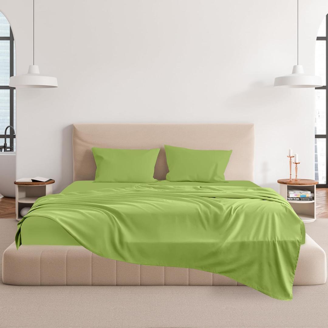 Easy Care Luxury Microfiber Extra Soft and Cooling Bed Sheet Set with Deep Pockets (Lime Green, Queen Set of 4)