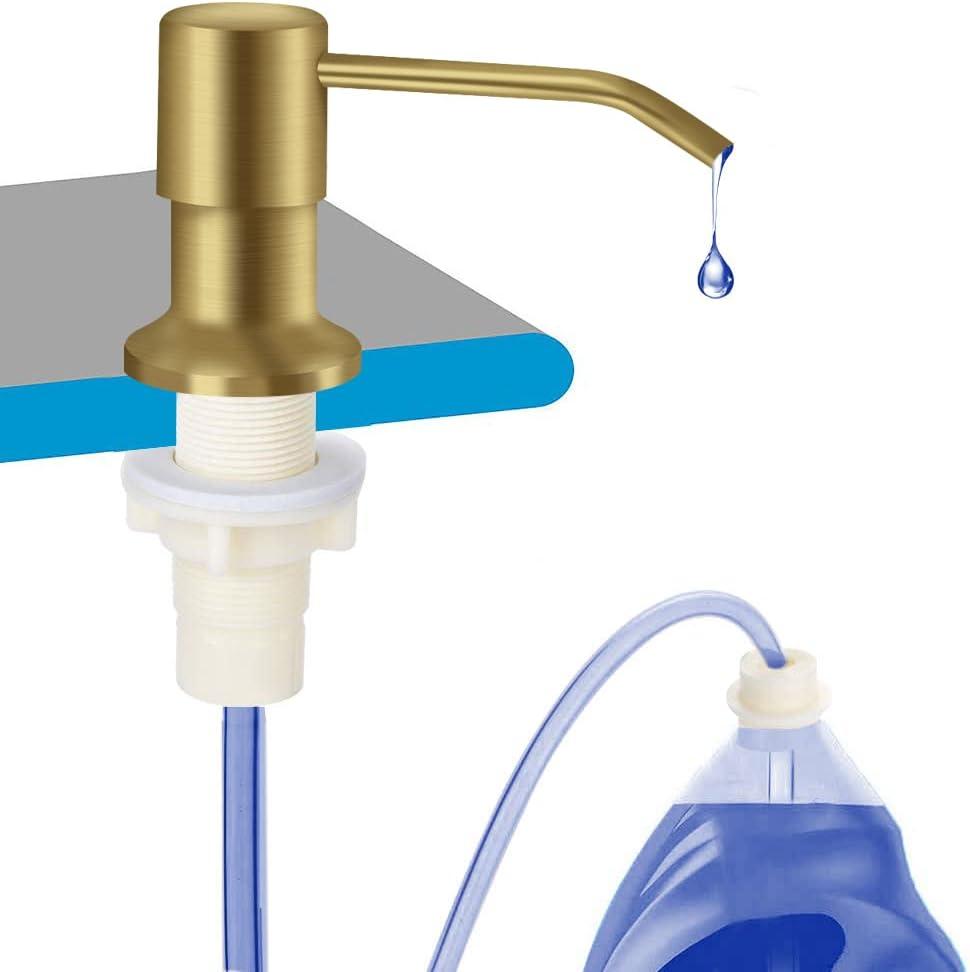 OHiHi Dish Soap Dispenser for Kitchen Sink, Countertop Sink Soap Dispenser Water Pump with 47 No-Spill Extension Tube Kit Design for Kitchen Bathroom, Easy to Press, No More Refills Golden
