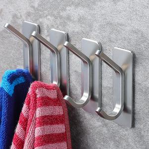 YIGII Towel Hook/Adhesive Hooks - Wall Hooks for Coat/Robe/Towels Stick on Bathroom/Kitchen 4-Pack, Stainless Steel (Silver)