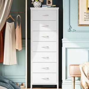 Huuger Tall Dresser for Bedroom, 7 Drawer Dresser & Chests of Drawers, Fabric Drawer for Closet, Bedroom, Night Stand, Metal Frame, Storage Tower with Fabric Bins, White