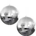 Youdepot Disco Ball 4" Inch 2-Pack,Silver Hanging Ball with Attached String for Ring,Reflects Light,Fun Party Home Bands Decorations,Party Favor.