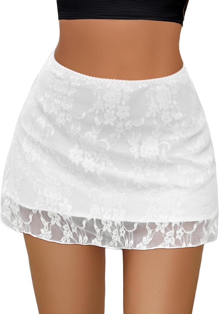 Avidlove Mini Skirt Lace Skirt for Women Sexy Half Slips Short Going Out Skirt Y2K Summer Skirts (Medium, White)