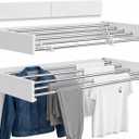 Wall Mounted Clothes Drying Rack, Foldable Retractable Laundry Rack with 5 Rods, 50 lb Capacity, Space Saving, 31.5 Inches X 15.7 Inches X 2.0 Inches, White