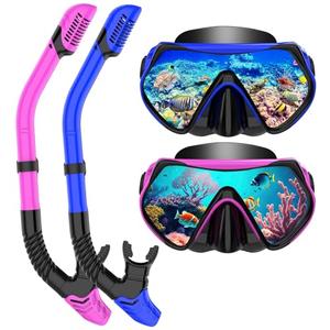 Snorkeling Gear for Adults, Dry-Top Snorkel Set Scuba Diving mask, 180°Panoramic Wide View Professional Snorkeling Gear Breathing Freely Snorkel Mask (Pink)