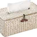 Sumnacon Rectangle Natural Seagrass Tissue Box Cover,Woven Tissue Box with Bottom,Farmhouse Tissue Box Holder for Living Room Bathroom Vanity Toilet Table Desk Countertop Office Car,Whitewash (Medium)